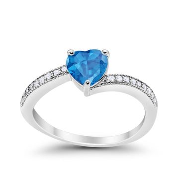Heart Promise Ring Simulated Blue Topaz CZ 925 Sterling Silver